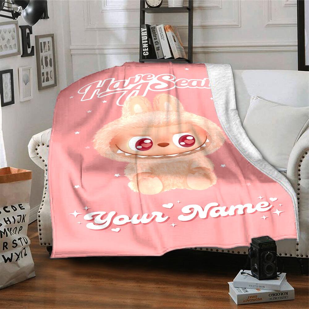 Labubu Personalized Name Blanket Multi-purpose Customizable Blanket Durable Comfort for Home Decor Office Office Chair Living Room for All Occasions
