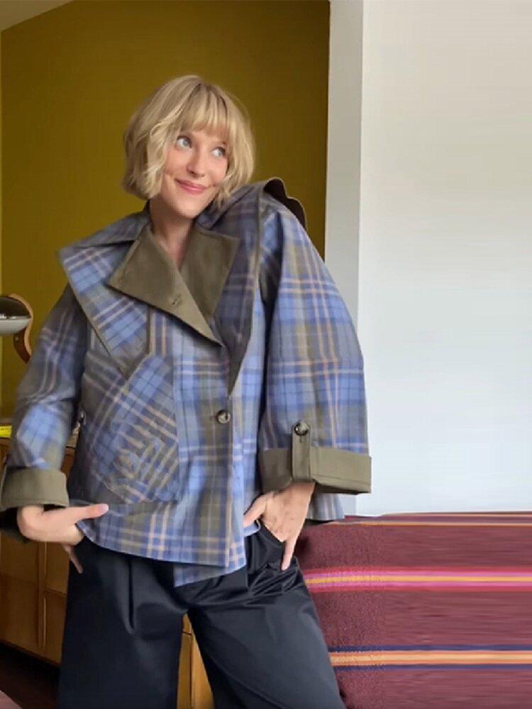 

2025 Reversible Plaid Trench Coat - Women s Autumn Loose Fit Large