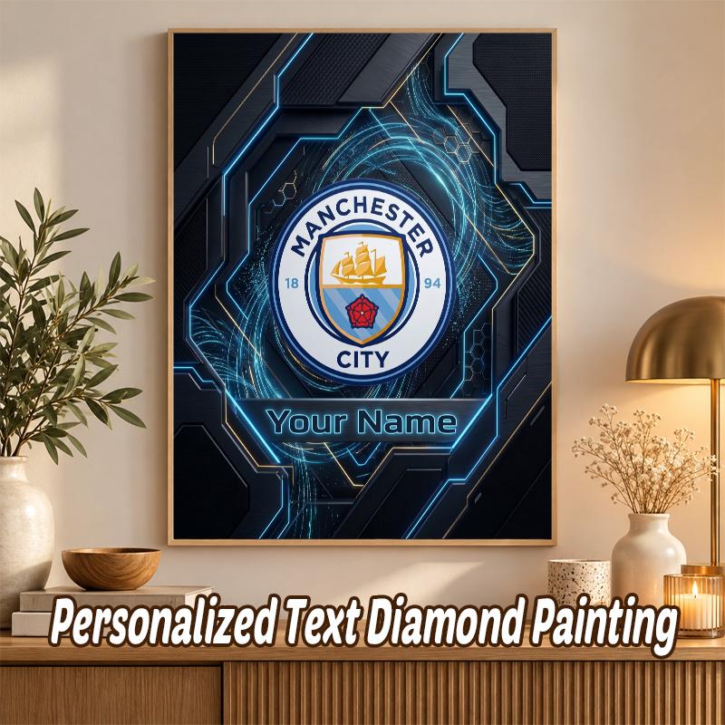 Manchester City Individualus Pavadinimas Tekstas 5D Deimantinės Tapybos Rinkinys PASIDARYK pats Pilnas Gręžimas Deimantinės Meno Dekoras