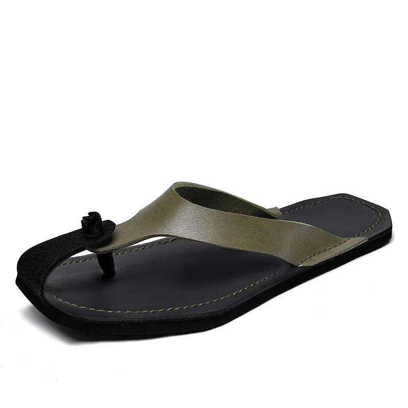 

Fashion New Mens Flip-flops Fast Delivery Men s Slippers Handmade Leather Casual Slides Soft Breathable Half Drag Beach Shoes For Men 47 хаки
