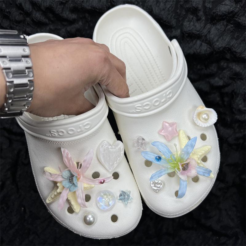 Sea Shell Hole Punch Shoe Charms Diy Ocean Lava Rock & Starfish Shoe Clips For Summer Sandals & Slippers Decorations Women Gifts