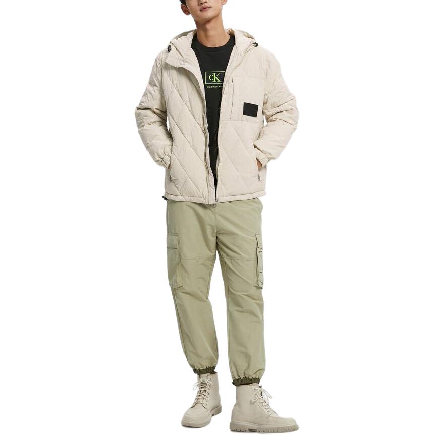 Calvin Klein Minimalist Diamond Quilted Hooded Down Jacket Men Outerwear Off-White J322174-ACF