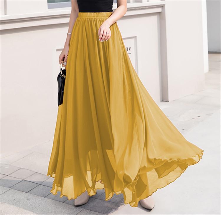Women's European & American Chiffon High Waist Long Skirt - Solid Color, Spring/Summer Collection.