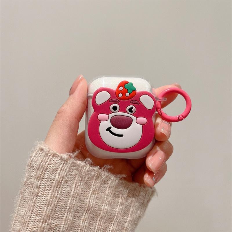 

Airpods Pro Pink Bear Strawberry Bluetooth Headset Cover 3Rd Generation Protective Case Airpods 1 /2 Generation Hanging Buckle airpods 1/2 generation