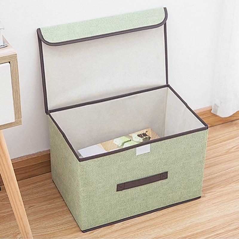 Linen-Like Fabric Storage Box Foldable Storage Box For Books And Toys Dustproof Storage Box With Lid