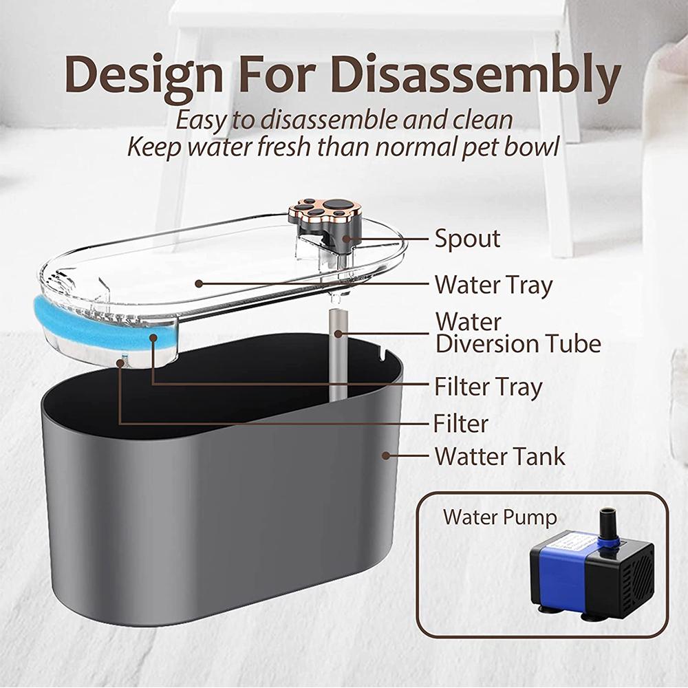 Automatic Cat Water Fountain for Cats and Dogs with Filter, LED Light