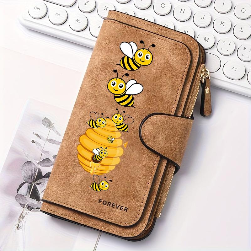 Piece Bee Patterned Women's Long Wallet Multifunctional Portable Coin Purse with Clasp Perfect Gift for Cat Lovers Ideal for Daily Commute Large