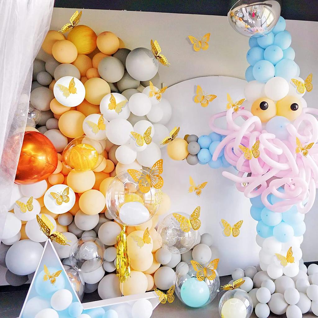 12Pcs Fashion 3D Hollow Butterfly Creative Wall Sticker Gold Butterfly Decorations for Butterfly Birthday Paper Butterfly
