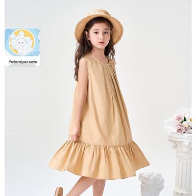 Montagut Girls' Summer Solid Color Cotton Vest Dress