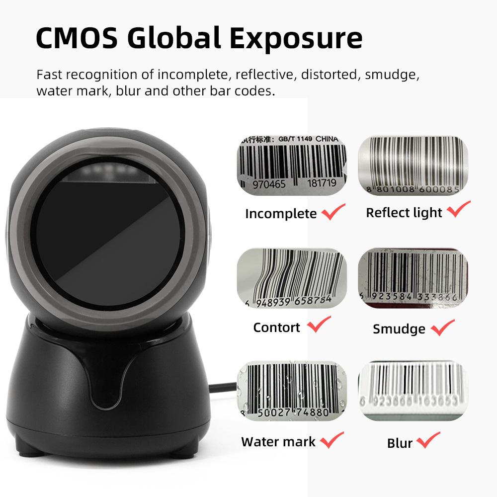 1D 2D QR Desktop Wired Barcode Scanner High-speed Platform Hands-Free Automatic Sense Reader USB