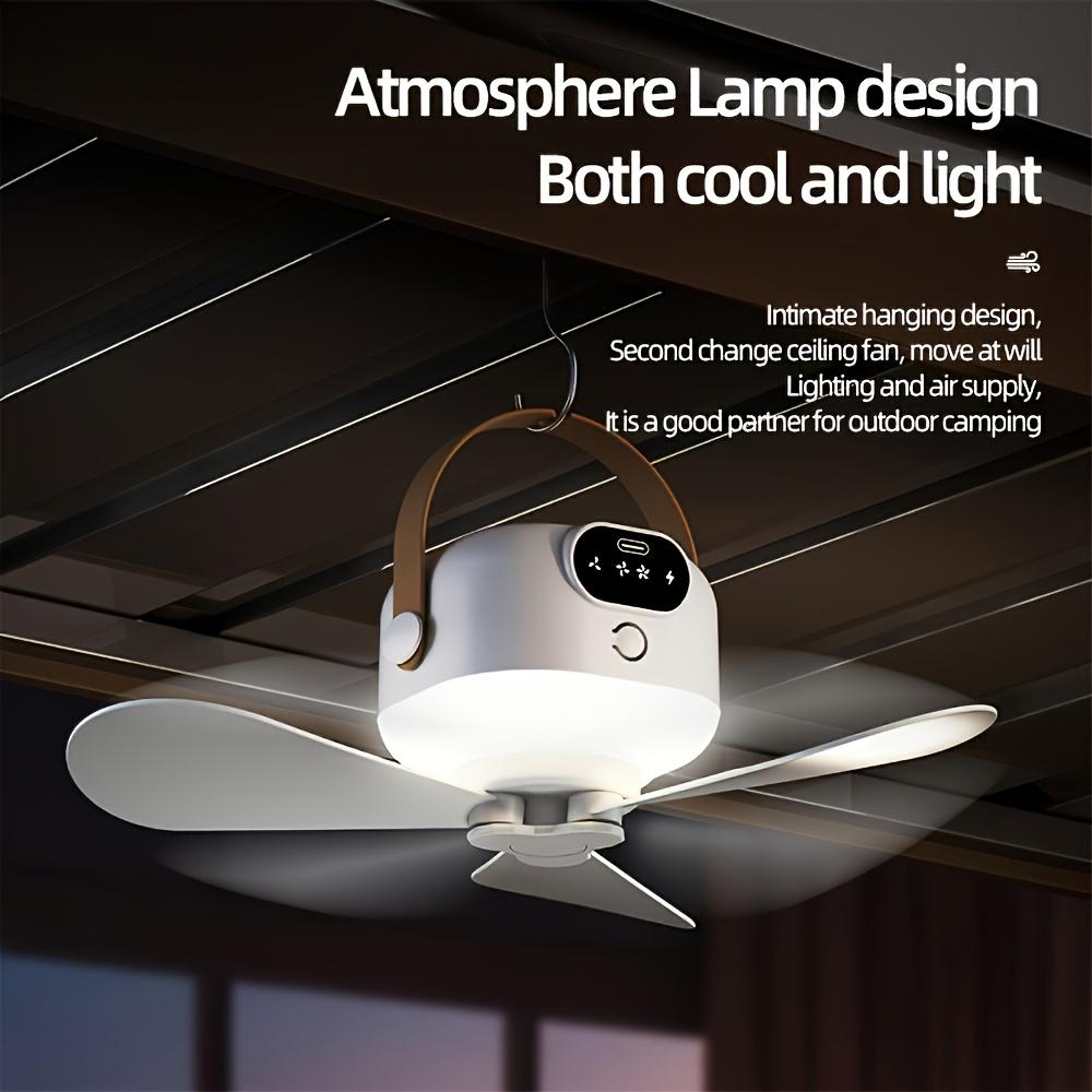 Rechargeable LED Smart Ceiling Fan Light with Remote Control 3-speed Wind Speed Portable Hanging Camping Environment Ceiling Fan