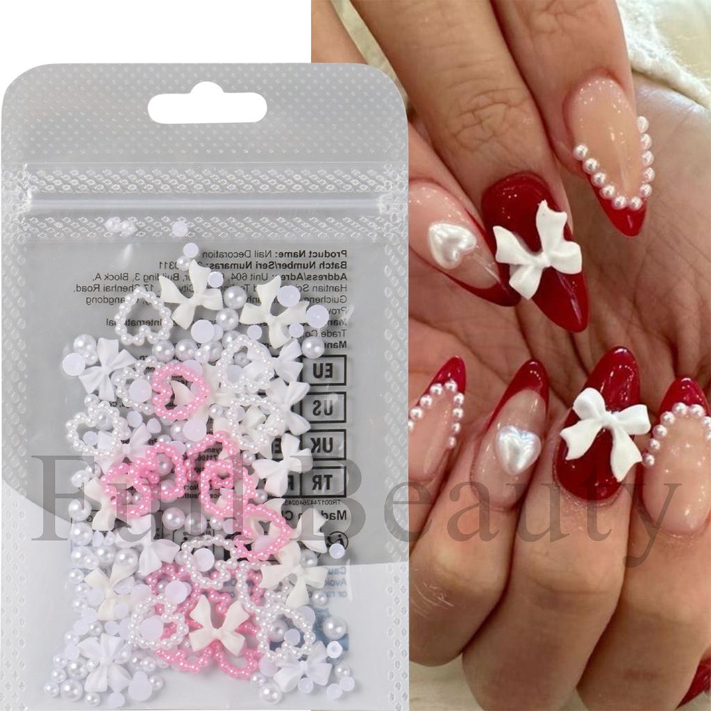 New Nail Art Jewelry Valentine's Day Three-dimensional Pearl Heart Bow Nail Decoration