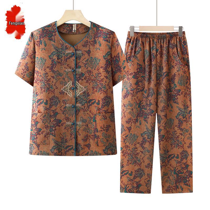Women s Embroidered Floral Short-Sleeve Two-Piece Summer Outfit Set 2XL