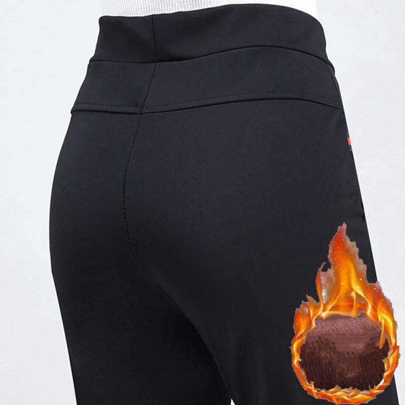 Women Autumn Winter Fleece Thick Middle-Aged Elderly Ladies Casual Trousers Mother High Waist Straight Pants Female