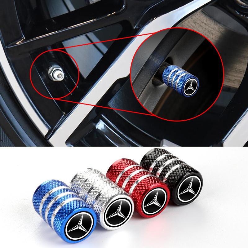 GLC GLB 4Pcs Metal Car Tire Valve Stems Cap Dustproof Cover Accessories For Benz AMG A C E S G Class W201 W210 W108 W204 W205 W