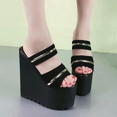 Fashion 16CM Women's Platform Sandals High Heels Wedge Open Toe Slip On Backless Mules Summer Slippers Shoes