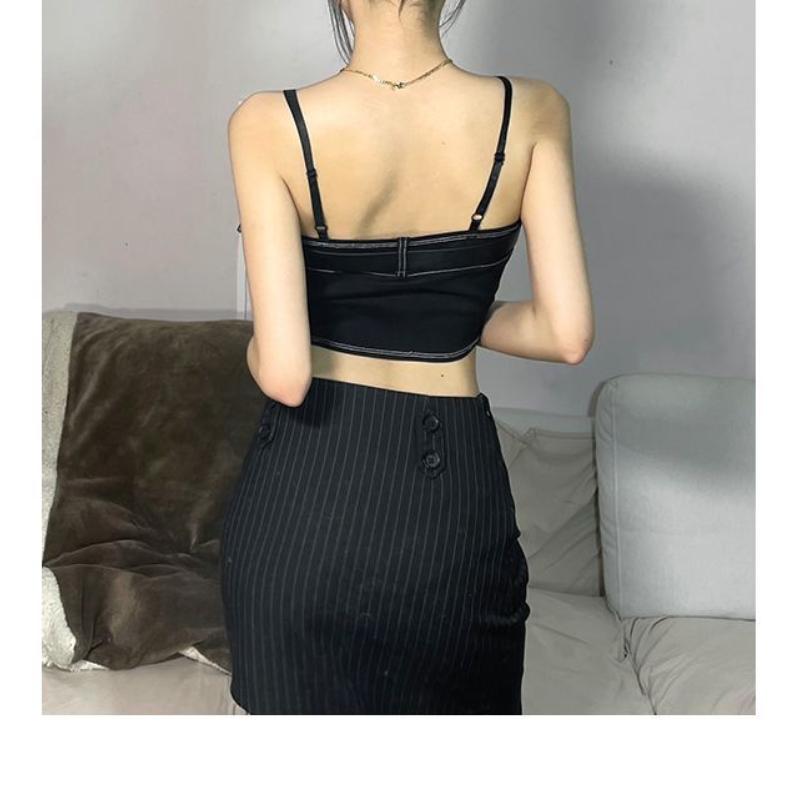 Girls Y2K Tank Tops Black Design Vest Backless Sling Tees For Women's T-shirts Sleeveless Active Club Bar Party Inner Tops Fashion Sexy Lady Tops