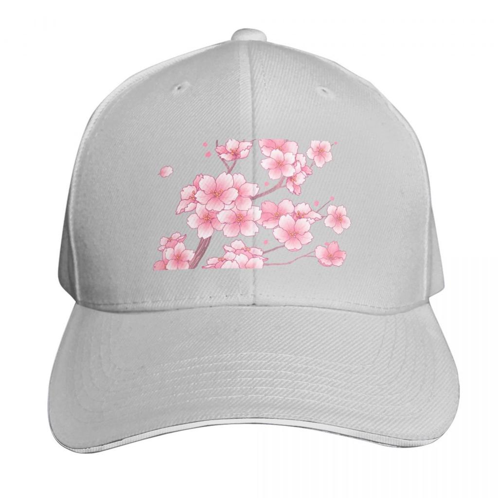 Falling Pink Sakura Cherry Blossom Branches On White Baseball Cap Hat Unisex Luxury Hat Unisex Derby Hat Hats Women Unisexs
