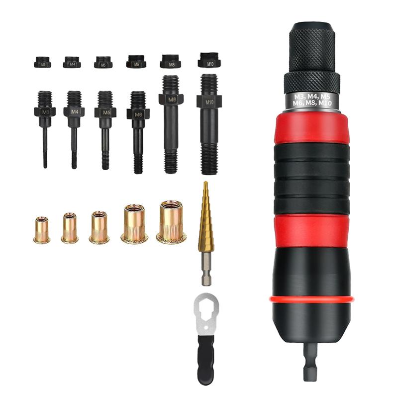 A23I-M3-M10 Electric Rivet Tool Drill Adapter Grade DIY Plug-In Nut Quick Riveting Tools Kit With Rivet Nuts