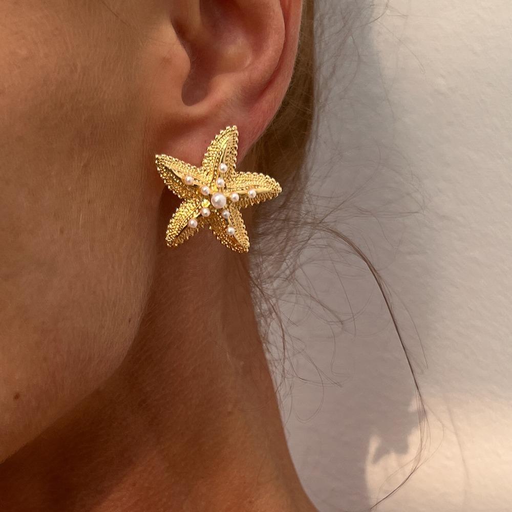 Orecchini a Bottone Trendy Esagerati a Forma di Conchiglia Stella Marina Conchiglia Perla per Donna Fascino Retro Accessorio Gioiello per Vacanza Estiva al Mare Regalo