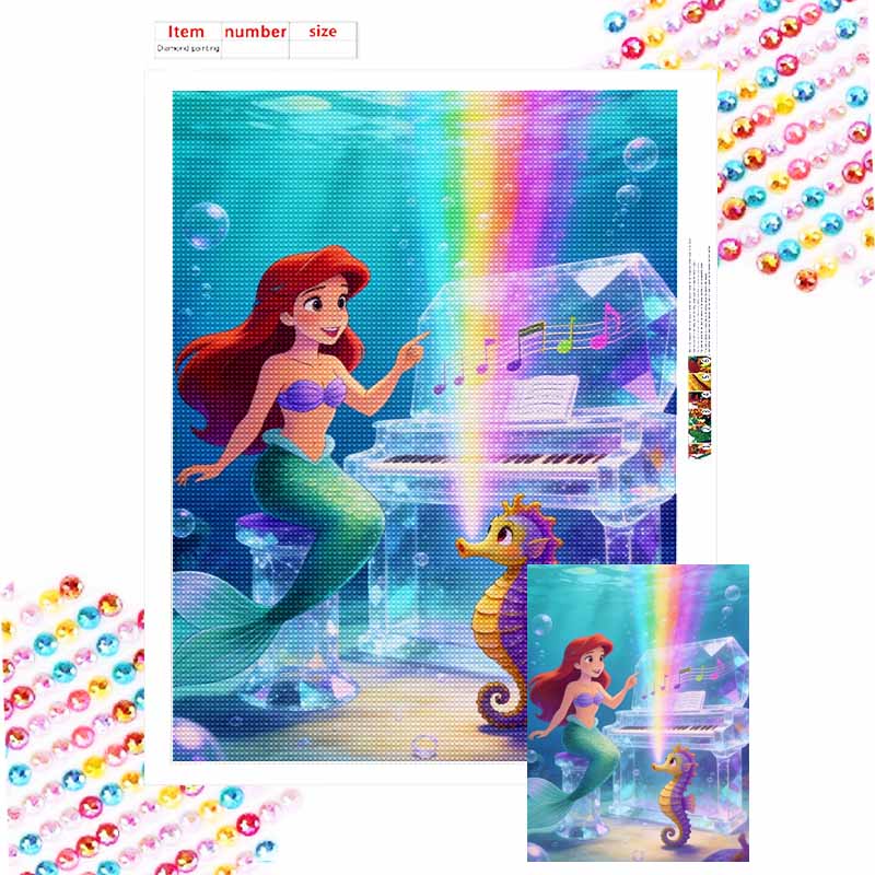 Набор для алмазной мозаики Disney The Little Mermaid Ариэль Морской конёк Музыкальное пианино Ручная работа DIY Декор для дома Round 20x30cm blue