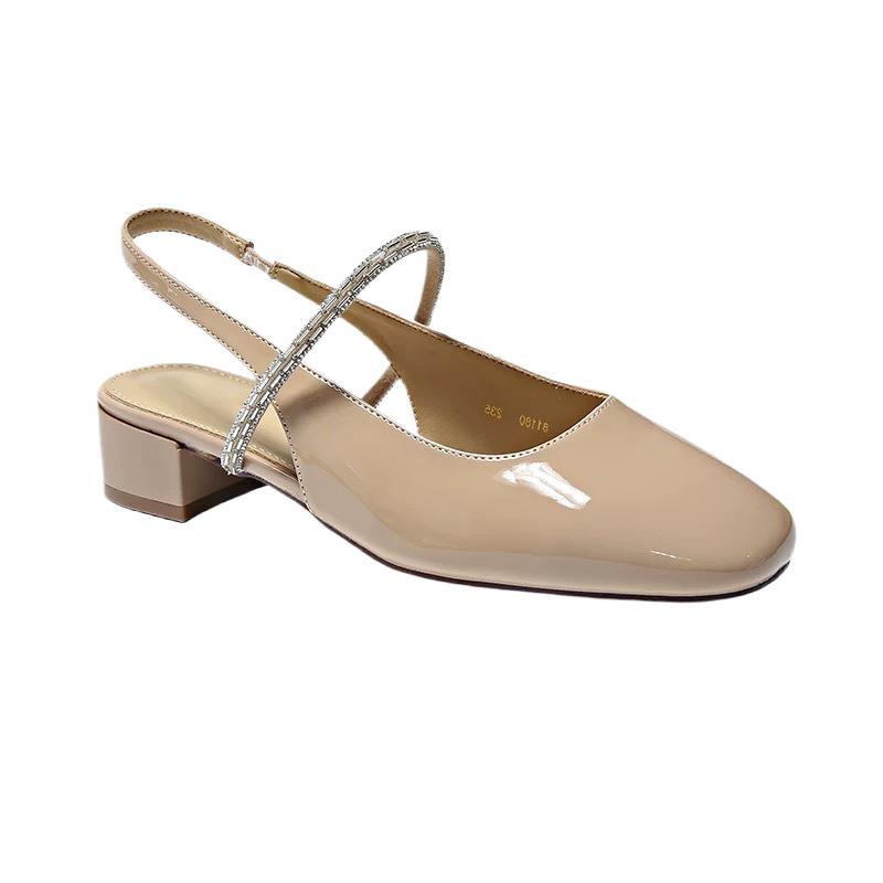 Baotou rear empty sandals female 2025 new fairy style French word with thick heel beautiful high heel rhinestone shoes