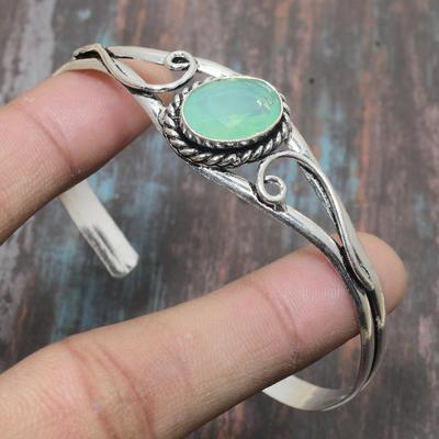 Brazalete de plata de ley 925 maciza hecho a mano con piedras preciosas de ópalo de fuego, ajustable