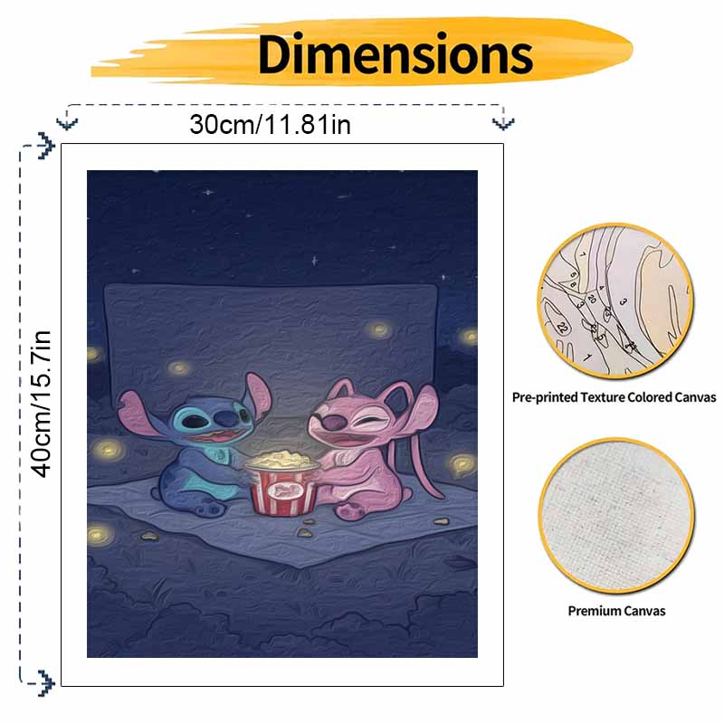 Disney Stitch and Angel eating popcorn oil painting art set handmade diy gift home decoration