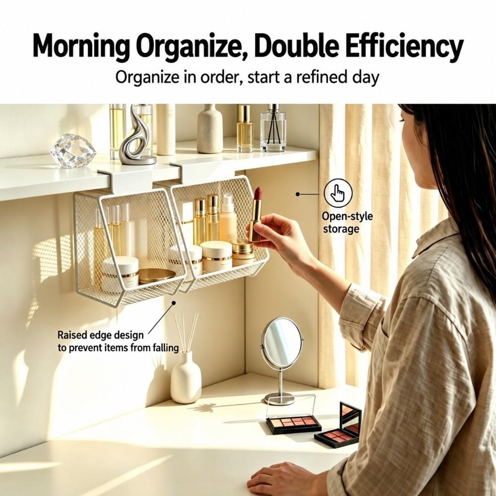 No Drill Under Cabinet Organizer Metal Mesh Bathroom Cabinet Organizer  For Bathroom Organizer