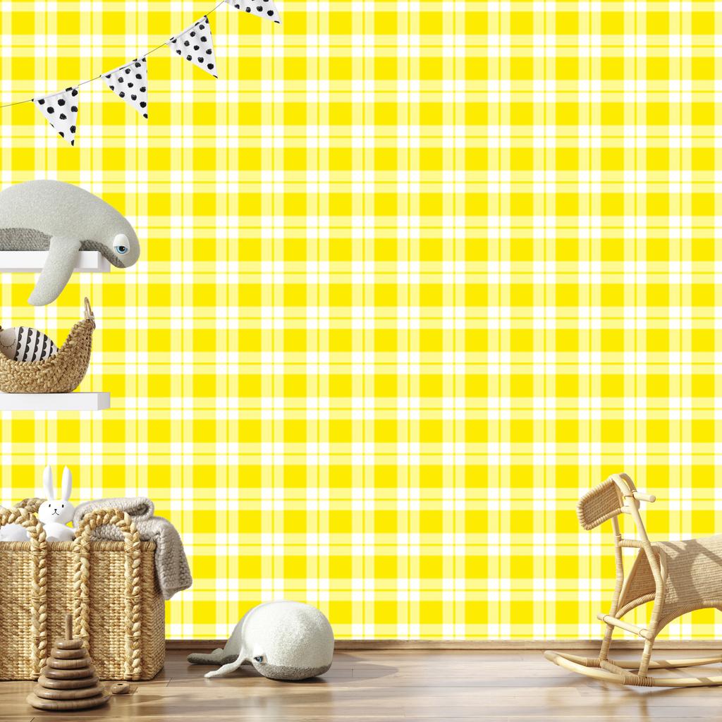 Yellow Checkered Wallpaper Cream, Yellow and White for Living Room and Bedroom 50x1000