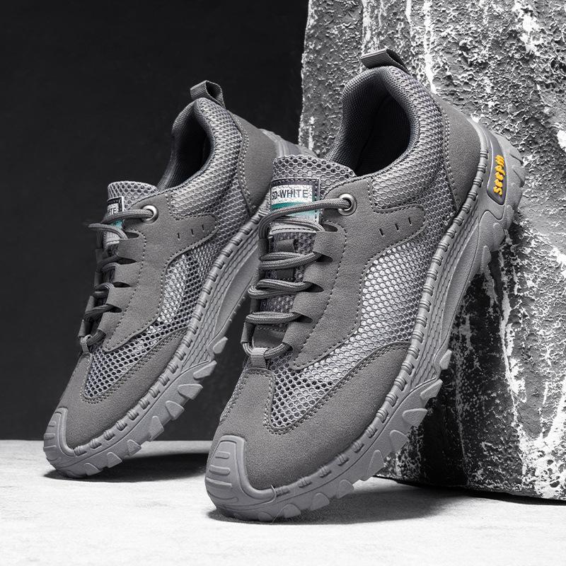 Men's shoes 2025 summer new men's outdoor hollow breathable mesh beach shoes lace-up soft sole comfortable casual shoes