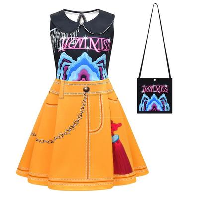 Dziewczynki Dzieci Anime Kreskówka Piosenkarka POP Super Gwiazda Rumi Mira Zoey Nadrukowana Sukienka bez Rękawów z Kołnierzykiem z Klapami Zestaw Torebka Kostiumy Halloween Cosplay