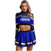Damen Cheerleader Tanzbekleidungsset Langarm Pailletten Crop Top Plissee Rock Cheerleading Uniform Kostüm