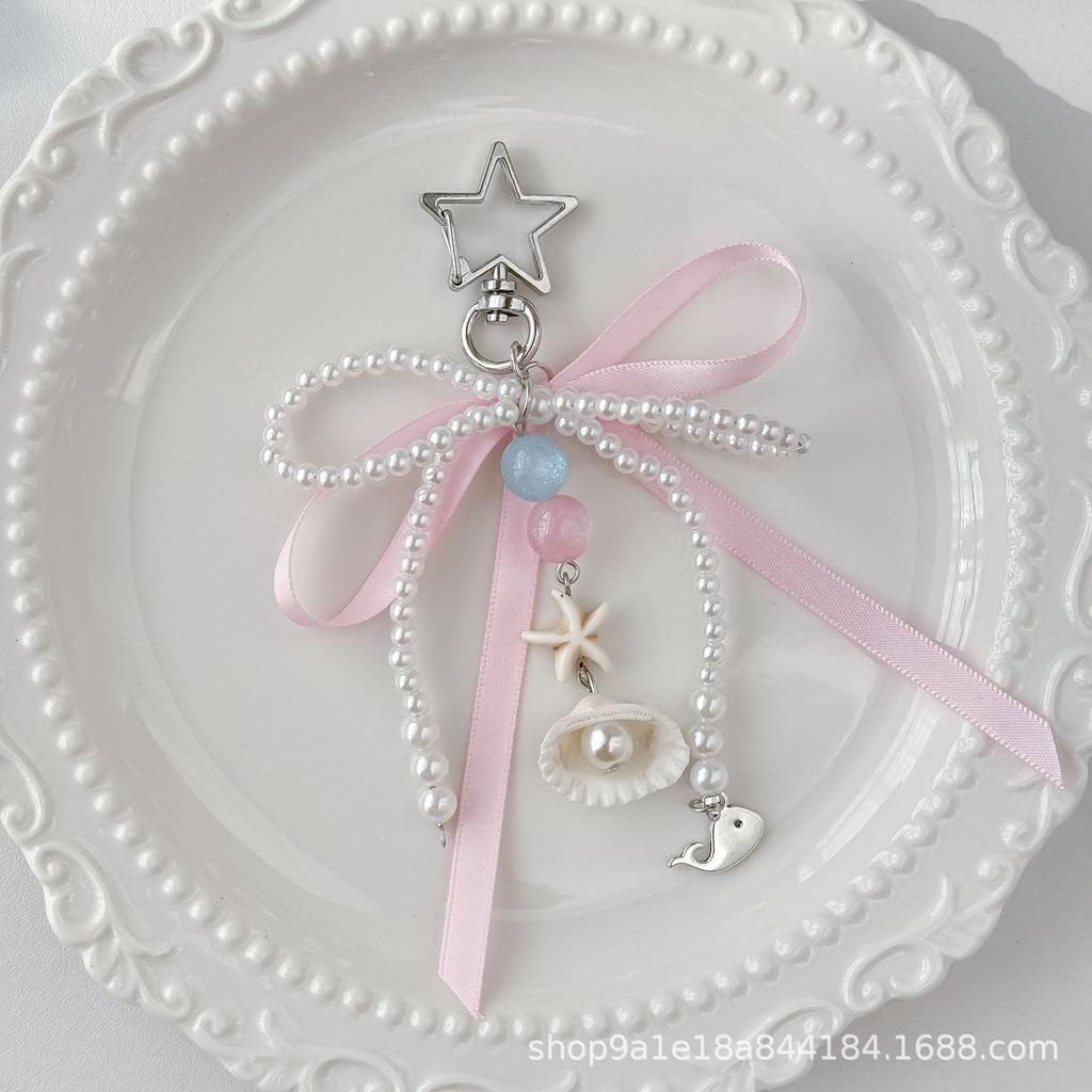 Korean Lace Bow Bag Pendant Beaded Pearl Bow Jewelry Accessories Ins Style Love Keychain