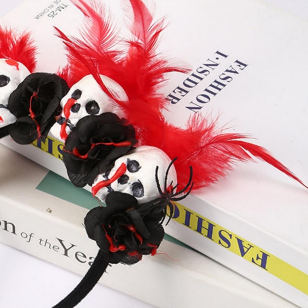1 Stück Halloween Totenkopf-Haarreifen-Set, Schwarze Rose & Skeletthand-Design, Gruselige Festliche Haar-Accessoires