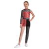 Girls Printed Gymnastics Leotard Star Leopard Snakeskin Design Shiny Rhinestones Sheer Mesh Patchwork Asymmetrical Bodysuit