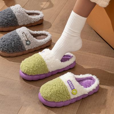 New Winter Trend Couple Indoor Mule Warm Non-slip Fluffy Slippers For Women Men Closed-toe Slides Ladies Home Cotton Shoes