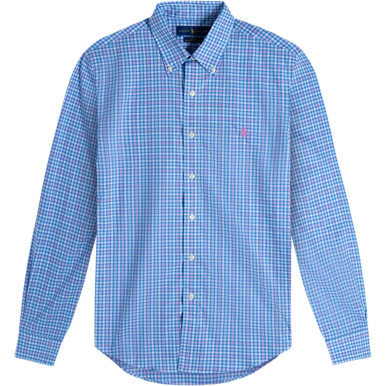 

Polo Ralph Lauren Клетчатая рубашка с вышивкой логотипа Pony с длинным рукавом Мужские рубашки Синий Розовый 710789731-005 XS