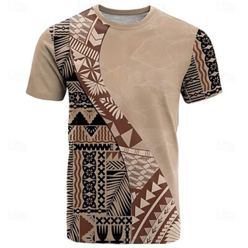 Herren Paisely Aztec T-Shirt Kurzarm T-Shirt 3D Druck Rundhals Shirt Mode Ethno Street Täglich Braun Khaki Sommer Frühling Kleidung
