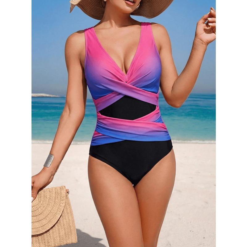 New Swimsuit Women's Color Matching Cross-strap One-piece Bikini Swimsuit