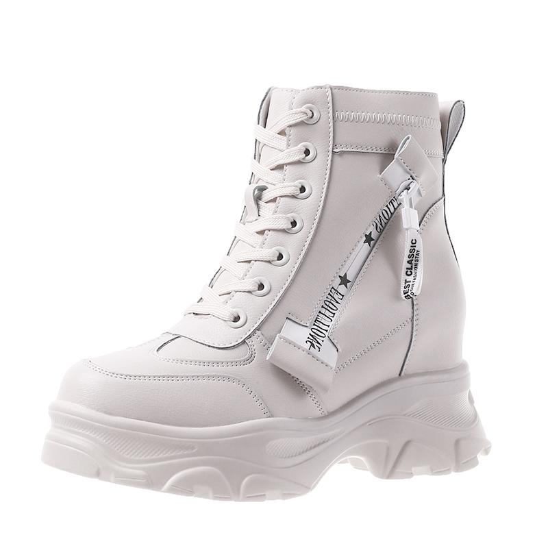 Fashion New Winter Ankle Boots for Women Motorcycle Boots Chunky Heels Casual Round Toe Leather Sneakers High Platform Boots Shoe Female