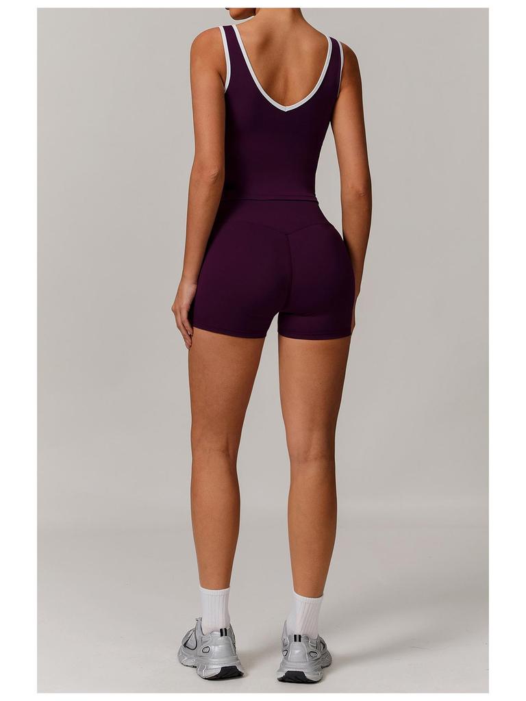 Women's Color Block High Waist Sports Set: Backless Vest Top & Running Shorts for Fitness and Yoga