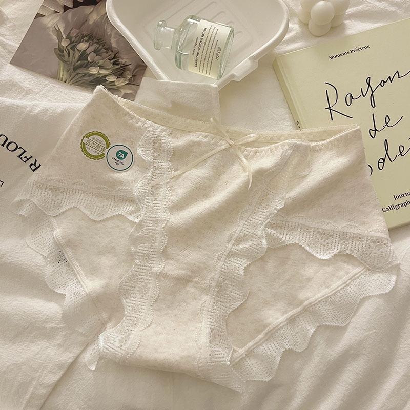 

«7A Антибактериальное нижнее белье для девочек со средней посадкой из кружева и хлопка — женские большие размеры» L (for 80-110 jin) абрикосовый