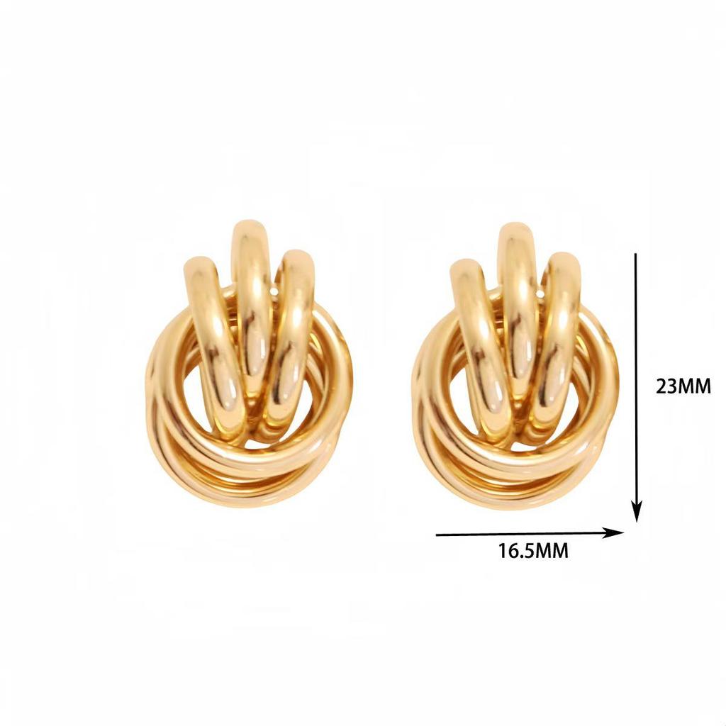 Gold-Tone Geometric Twist Earrings: Fashionable and Versatile Multi-Layer Braided Earrings for Women.