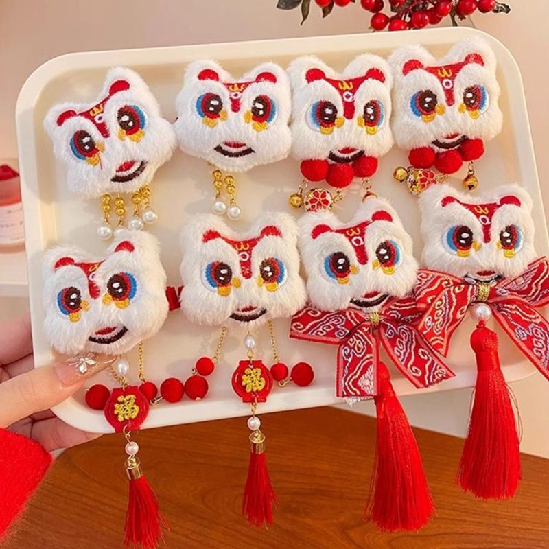 New Year Hair Clip Pearls Side Clip Tassels Pompoms Sweet Bowknot Plush Furry Hairpin Sweet Cool Photo Props