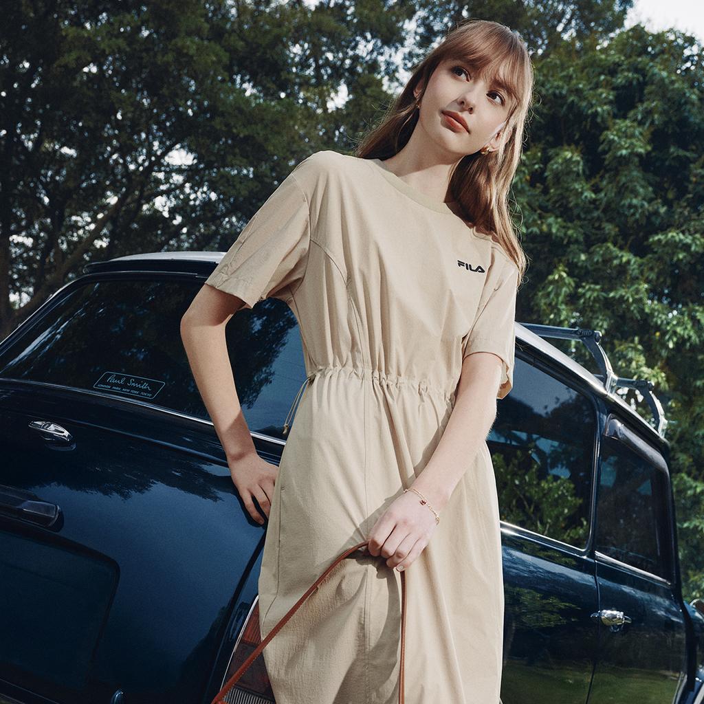 FILA Original Fashion Simple Retro Casual Versatile Comfortable Loose Lightweight Outdoor Woven Short Sleeve Dress Women dresses F51W629310FDK