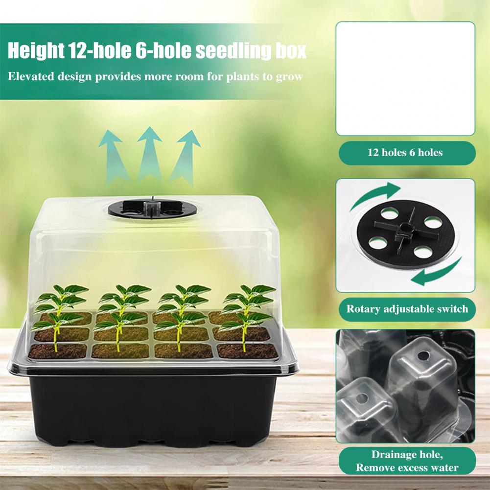 6/12Cells Seeds Starter Tray Seeds Germination Adjustable Humidity Vent Plant Nursery Box Bonsai Seedlings Growing For Gardening