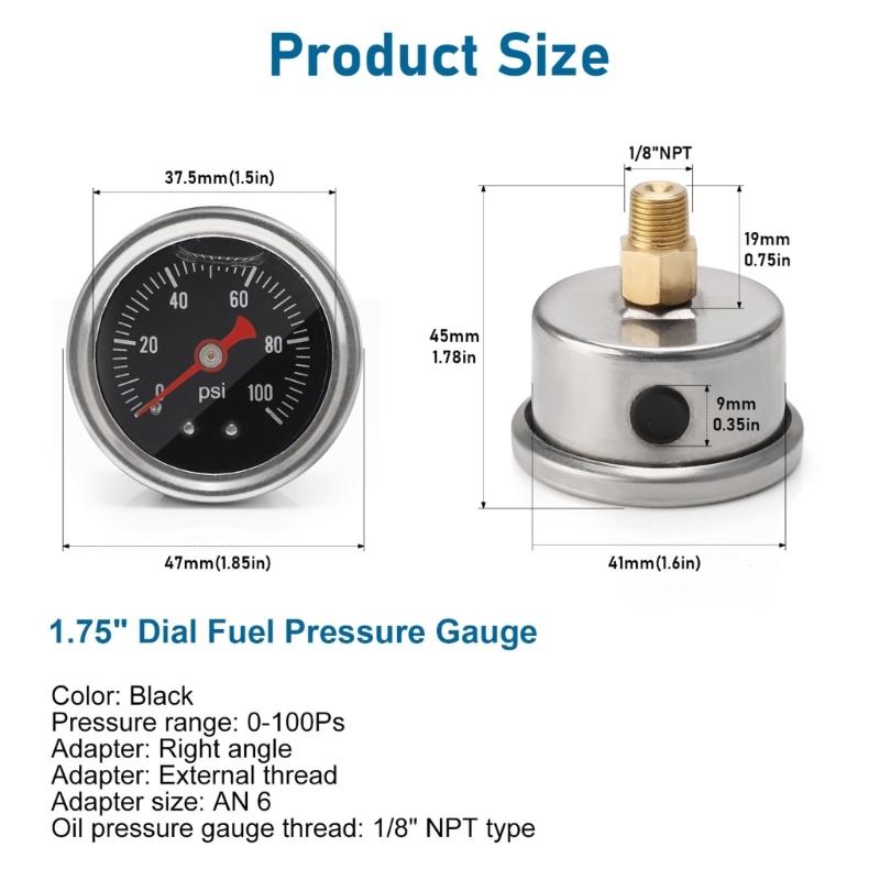 Heavy Type Iron Fuel Pressure Meter 1/8 Inch Size 0 100 Range Easy Installation For Vehicle Diagnostic Testing