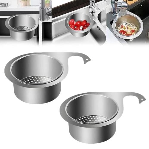 

Multi-functional sink strainer basket, corner sink strainer, kitchen sink caddy, kitchen waste filter, for washing vegetables and fruits. (Silver, 2 p