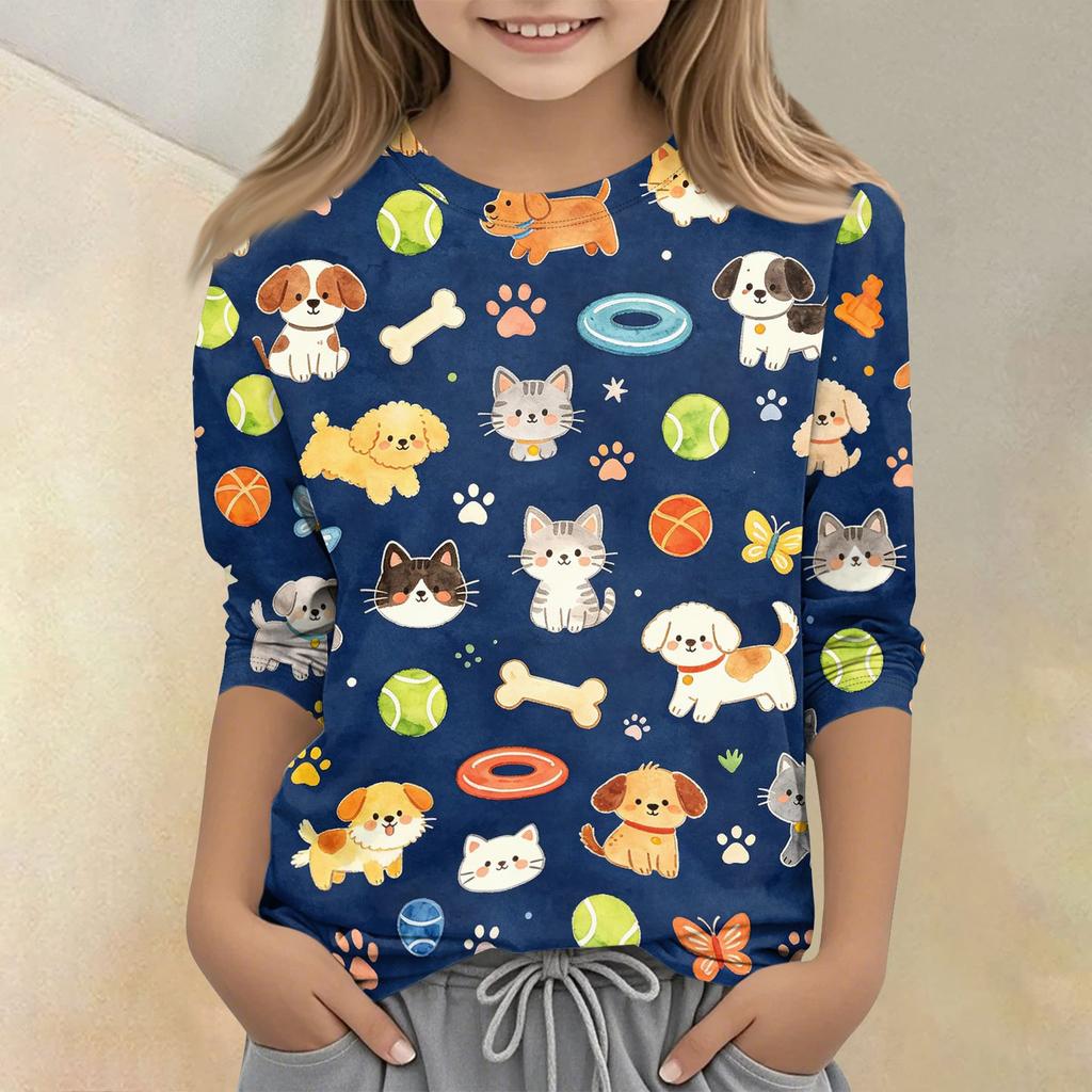 Kids Animal Print Casual T Shirt Crew Neck Three Quarter Sleeve Soft Comfortable Fit Lightweight Fabric for Everyday Wear